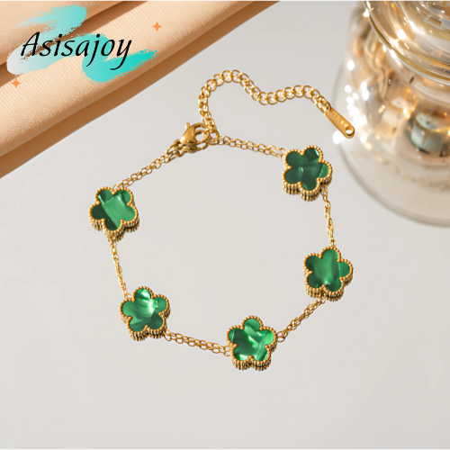 Essence - Pulsera floral en acero inoxidable y chapado en oro de 18k