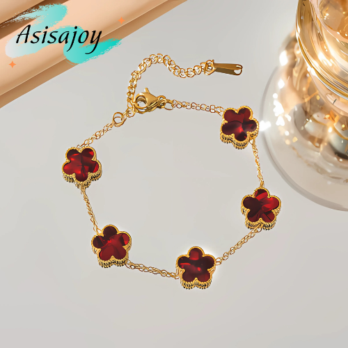 Essence - Pulsera floral en acero inoxidable y chapado en oro de 18k