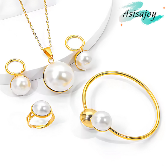 Conjunto Golden Pearl - Acero inoxidable chapado en oro de 18k