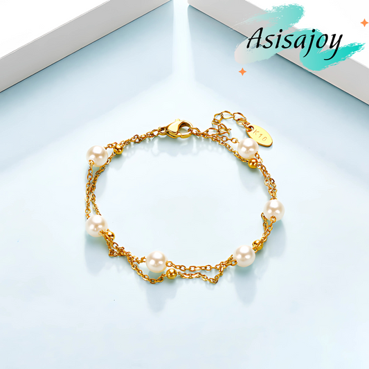 Perla Gold - Pulsera chapada en oro 18k en acero inoxidable.
