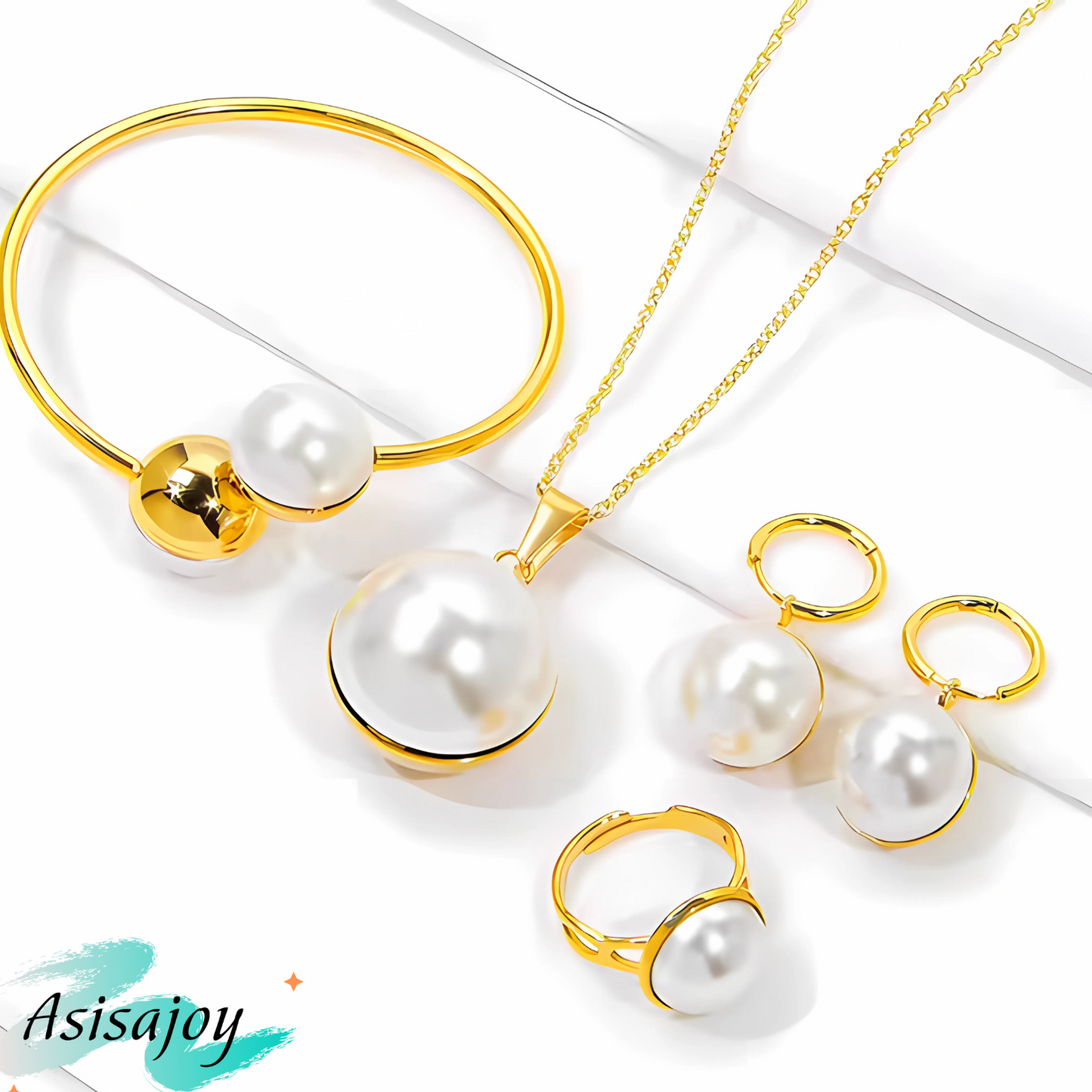 Conjunto Golden Pearl - Acero inoxidable chapado en oro de 18k