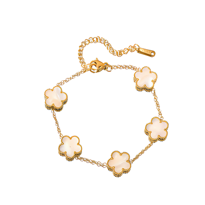 Essence - Pulsera floral en acero inoxidable y chapado en oro de 18k