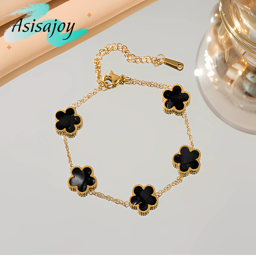 Essence - Pulsera floral en acero inoxidable y chapado en oro de 18k