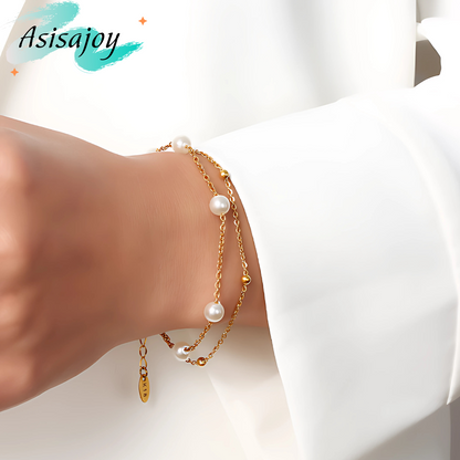 Perla Gold - Pulsera chapada en oro 18k en acero inoxidable.