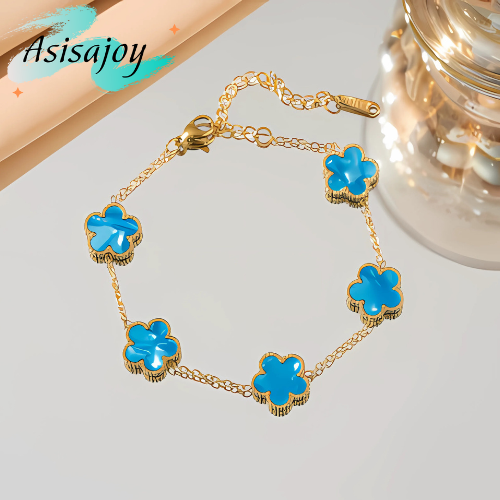 Essence - Pulsera floral en acero inoxidable y chapado en oro de 18k