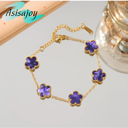 Essence - Pulsera floral en acero inoxidable y chapado en oro de 18k