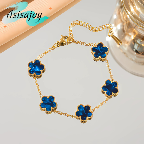 Essence - Pulsera floral en acero inoxidable y chapado en oro de 18k