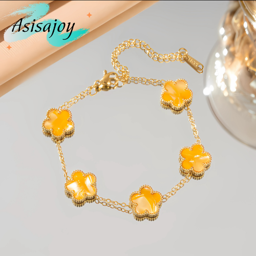 Essence - Pulsera floral en acero inoxidable y chapado en oro de 18k